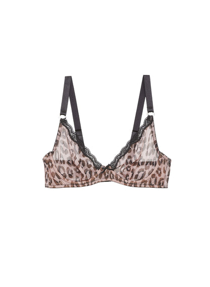 Fleur du Mal Leopard Print Sheer Tulle Demi Bra