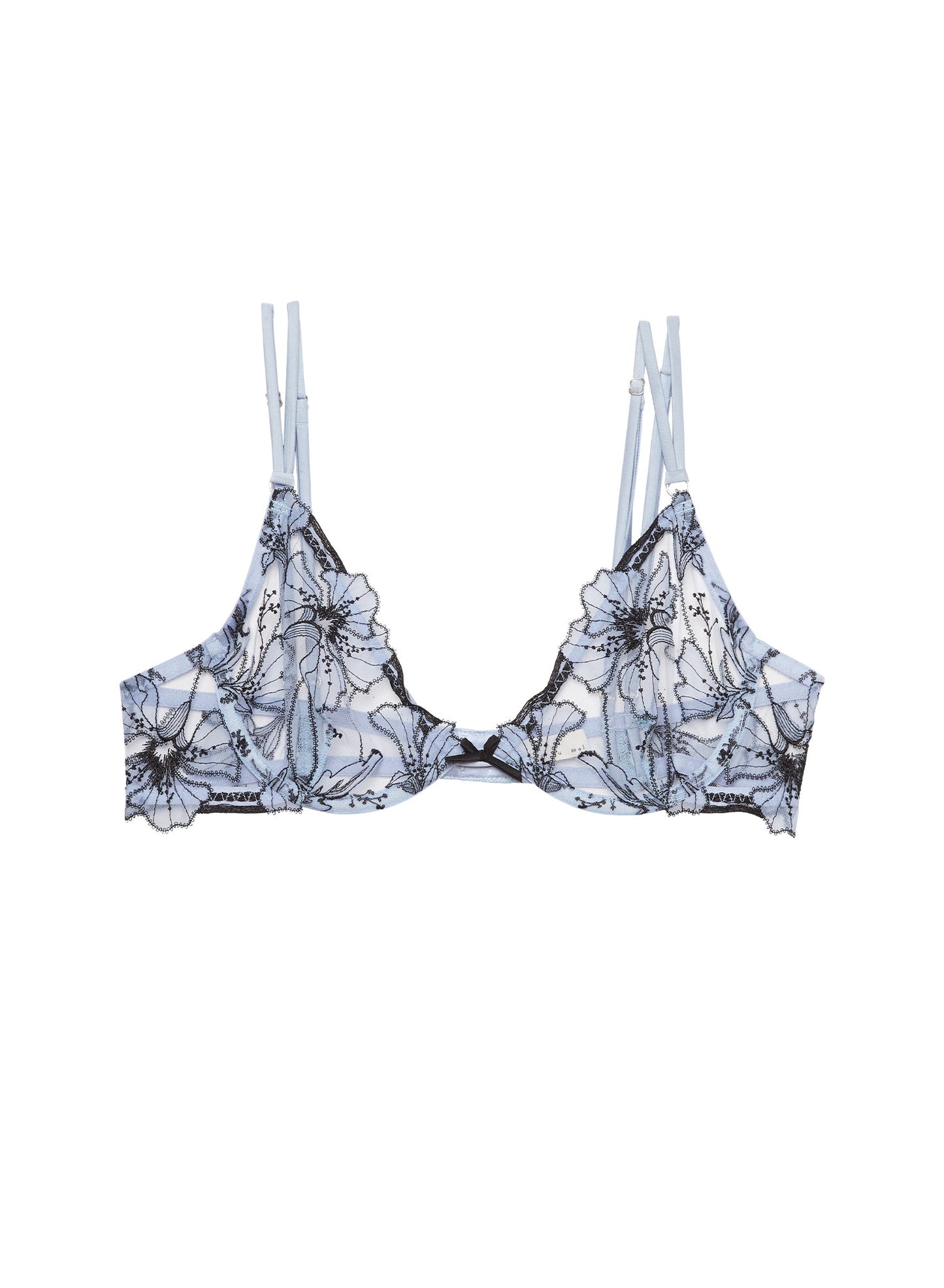 Fleur du Mal Crystal Blue Harper Embroidery Demi Bra