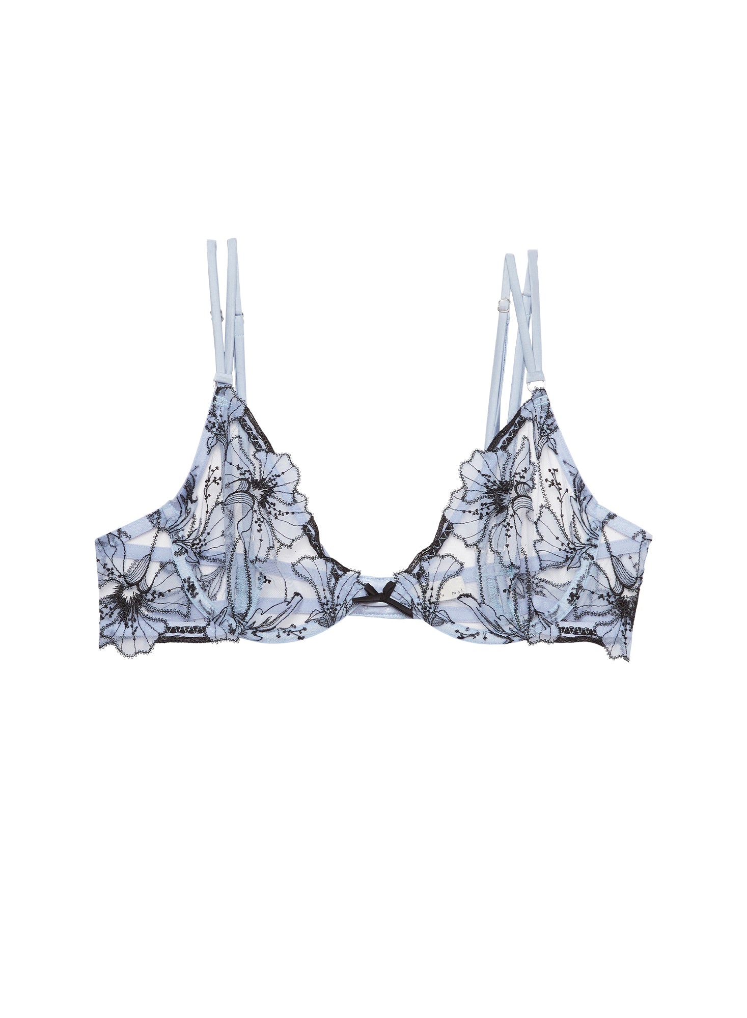 Fleur du Mal Crystal Blue Harper Embroidery Demi Bra
