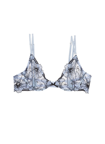Fleur du Mal Crystal Blue Harper Embroidery Demi Bra