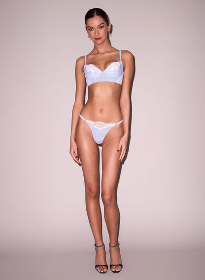 Fleur du Mal Stripe Sky Poplin Lace Demi Bra