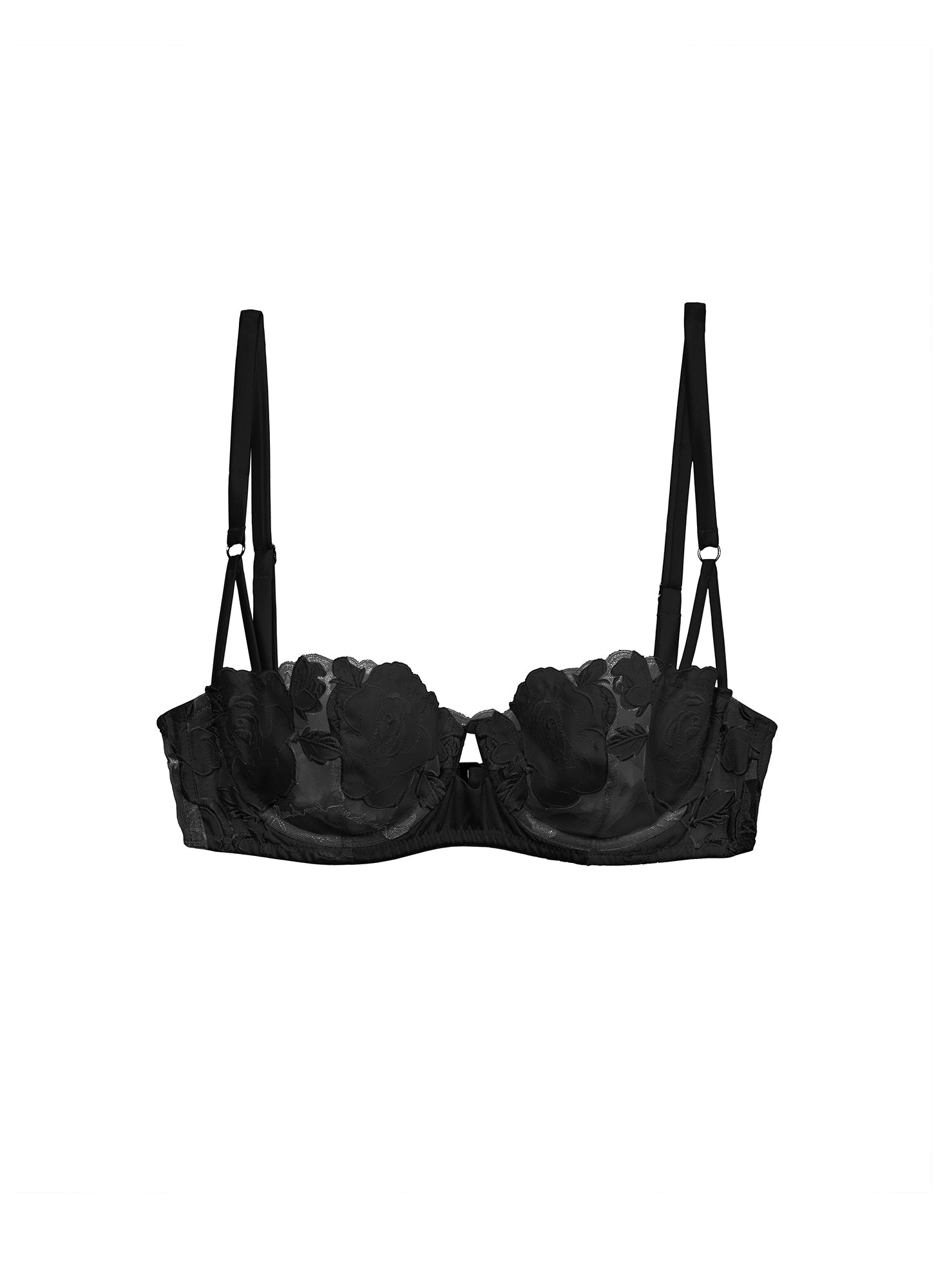 Fleur du Mal Black Rose Logo Embroidery Balconette Bra