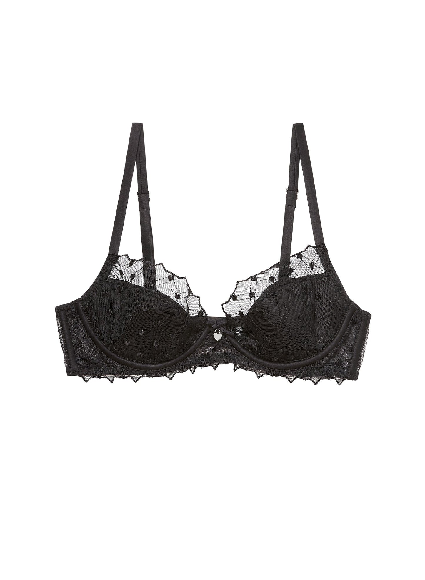 Fleur du Mal Black Love Lock Embroidery Half Lined Bra