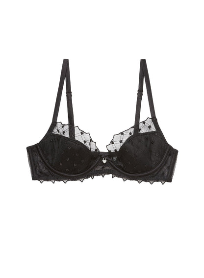 Fleur du Mal Black Love Lock Embroidery Half Lined Bra