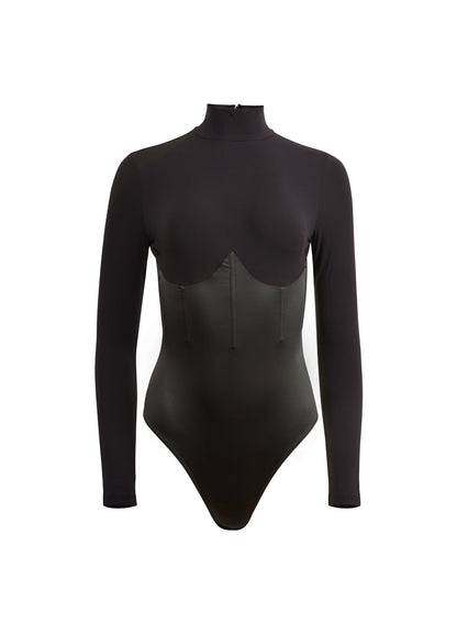 Fleur du Mal Black Mock Neck Long Sleeve Bodysuit