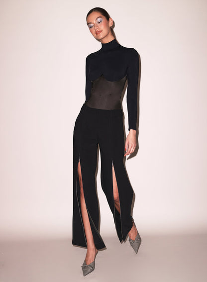 Fleur du Mal Black Mock Neck Long Sleeve Bodysuit