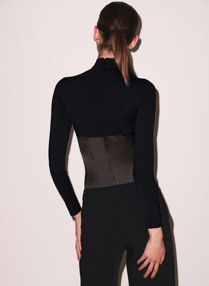 Fleur du Mal Black Mock Neck Long Sleeve Bodysuit