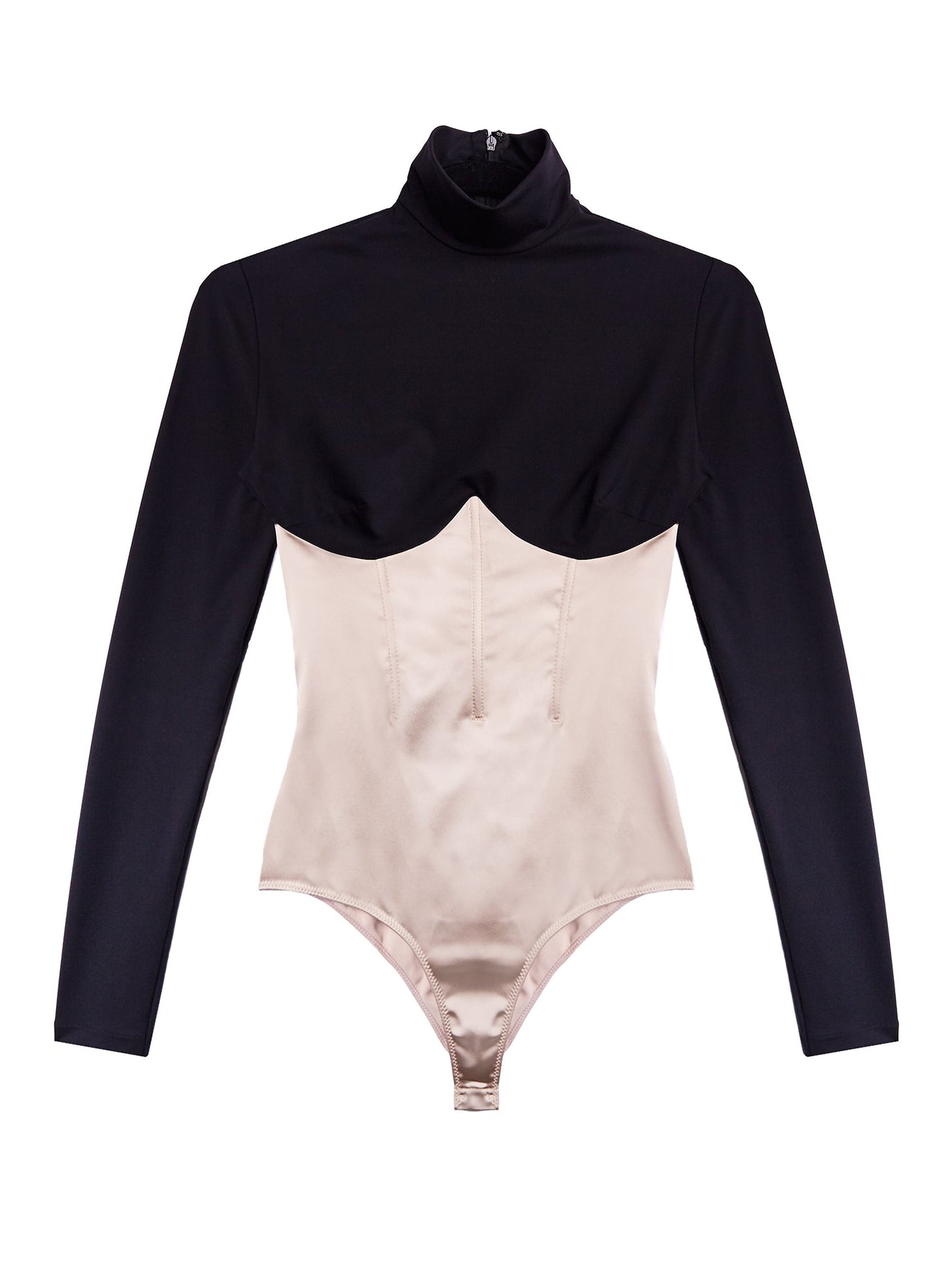 Fleur du Mal Black Bone Mock Neck Long Sleeve Bodysuit