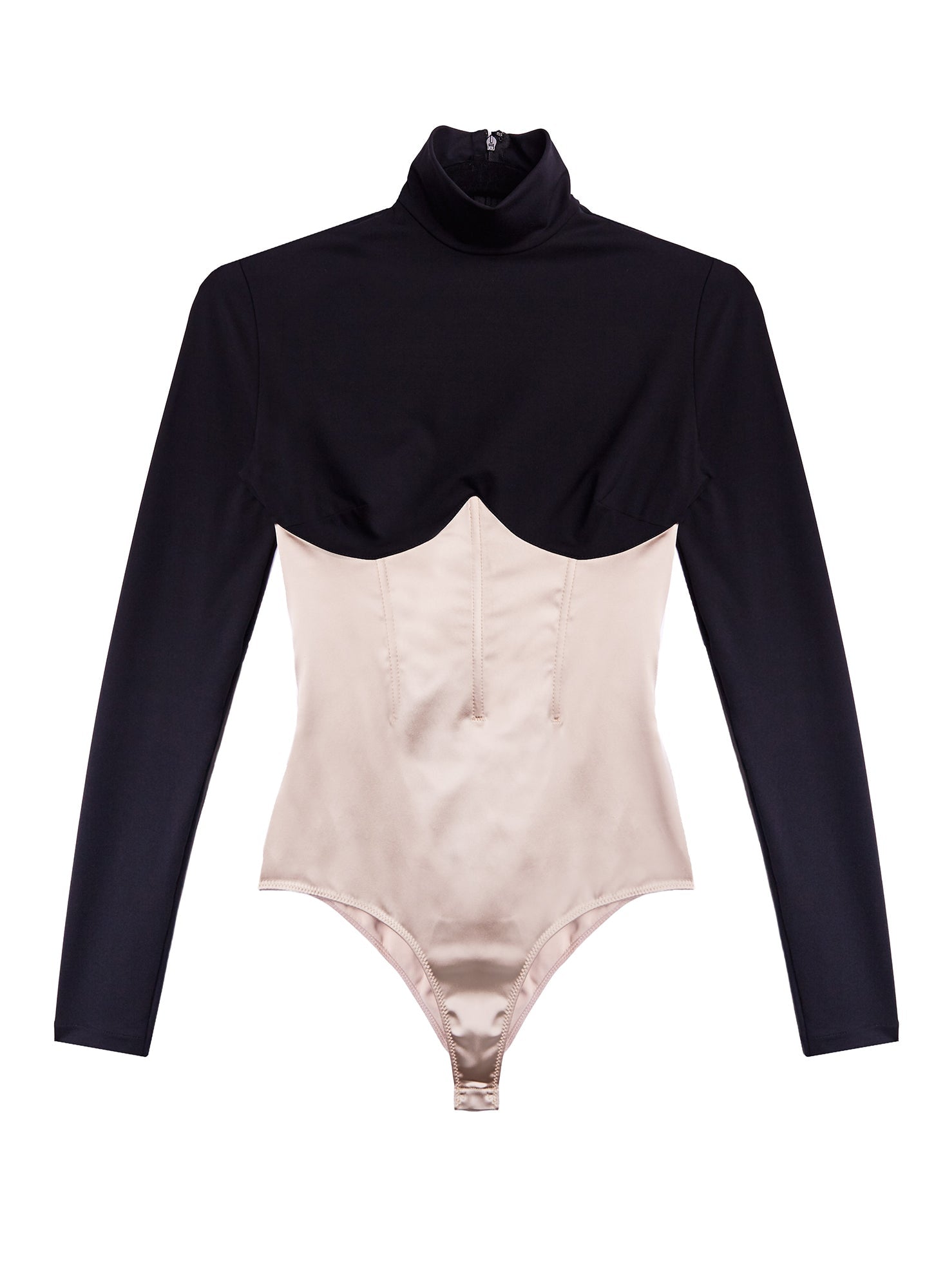 Fleur du Mal Black Bone Mock Neck Long Sleeve Bodysuit