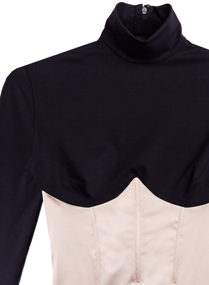 Fleur du Mal Black Bone Mock Neck Long Sleeve Bodysuit