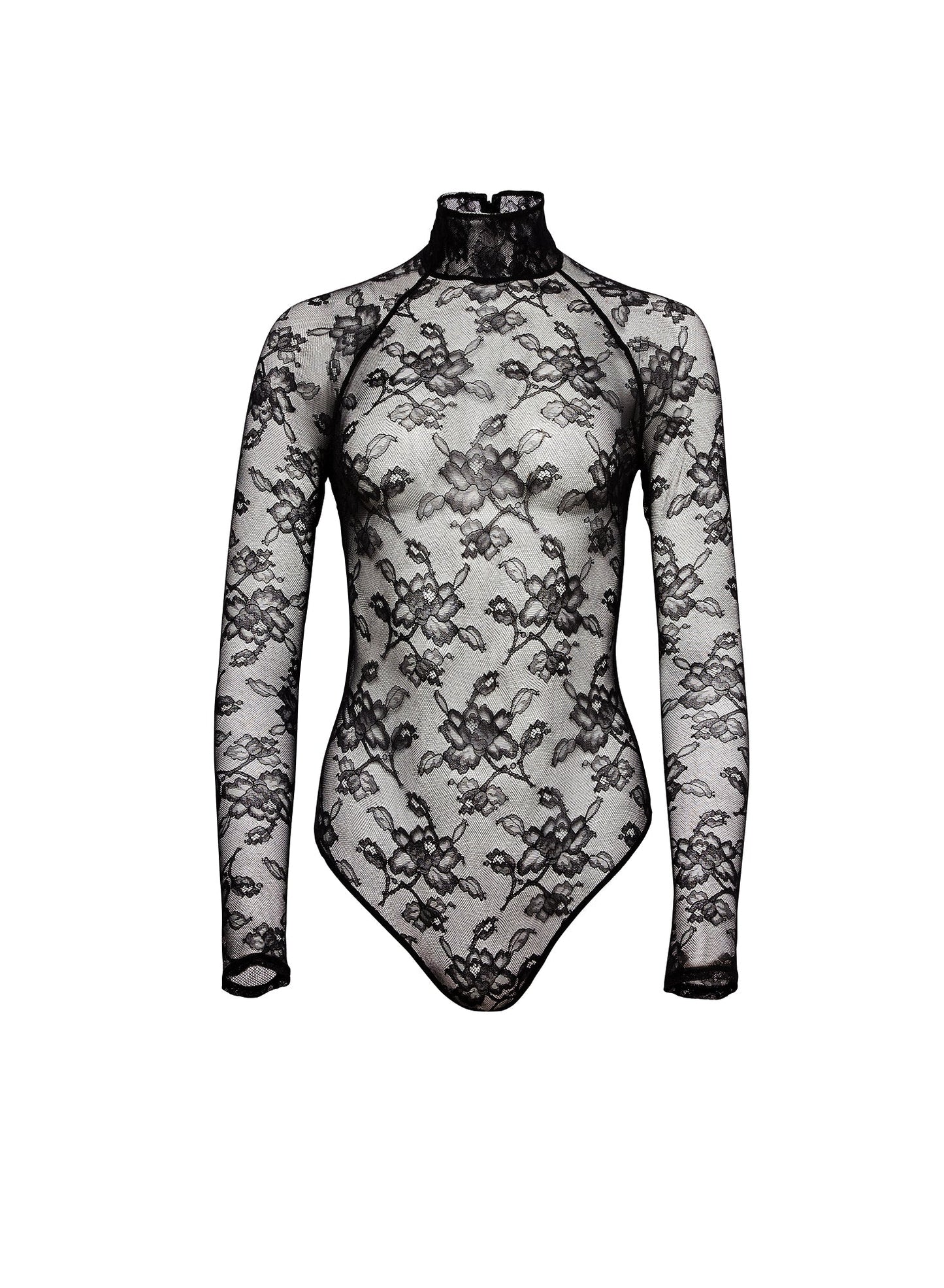 Fleur du Mal Black Mock Neck Lace Bodysuit