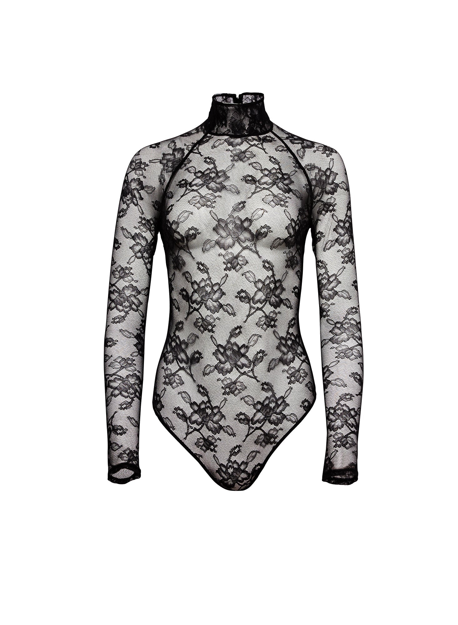 Fleur du Mal Black Mock Neck Lace Bodysuit