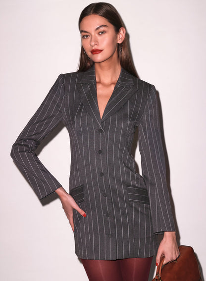 Fleur du Mal Dark Grey Pinstripe Maxwell Blazer Dress