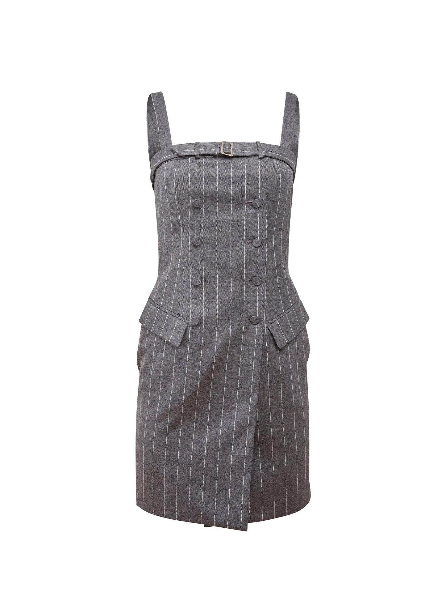 Fleur du Mal Dark Grey Pinstripe Maxwell Mini Dress