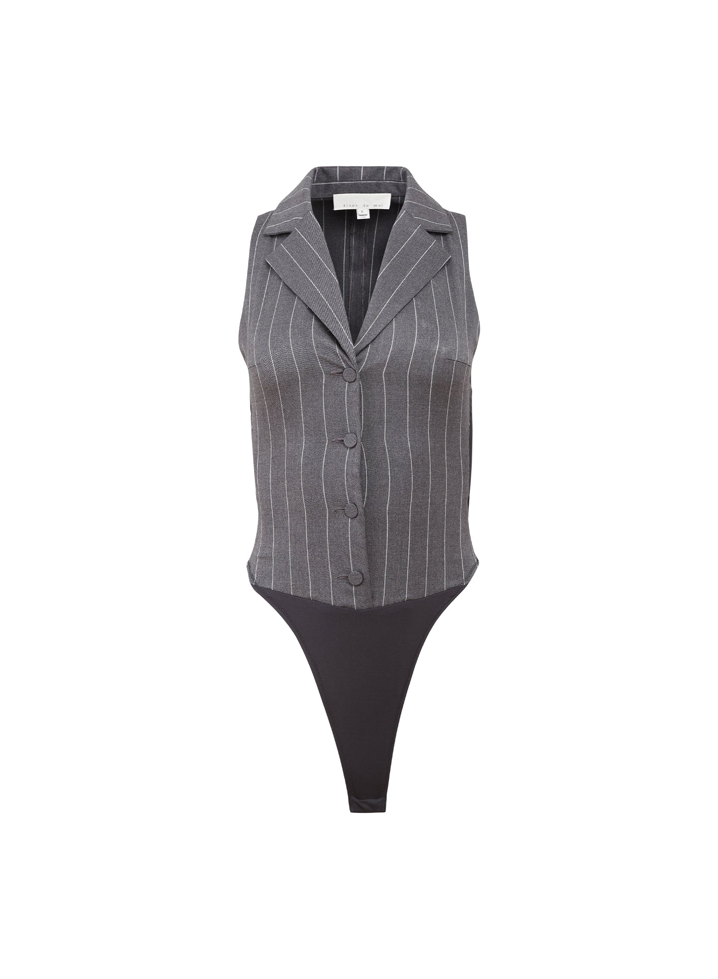 Fleur du Mal Dark Grey Pinstripe Maxwell Vest Bodysuit