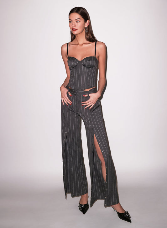 Fleur du Mal Dark Grey Pinstripe Maxwell Bustier