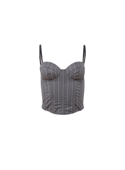 Fleur du Mal Dark Grey Pinstripe Maxwell Bustier