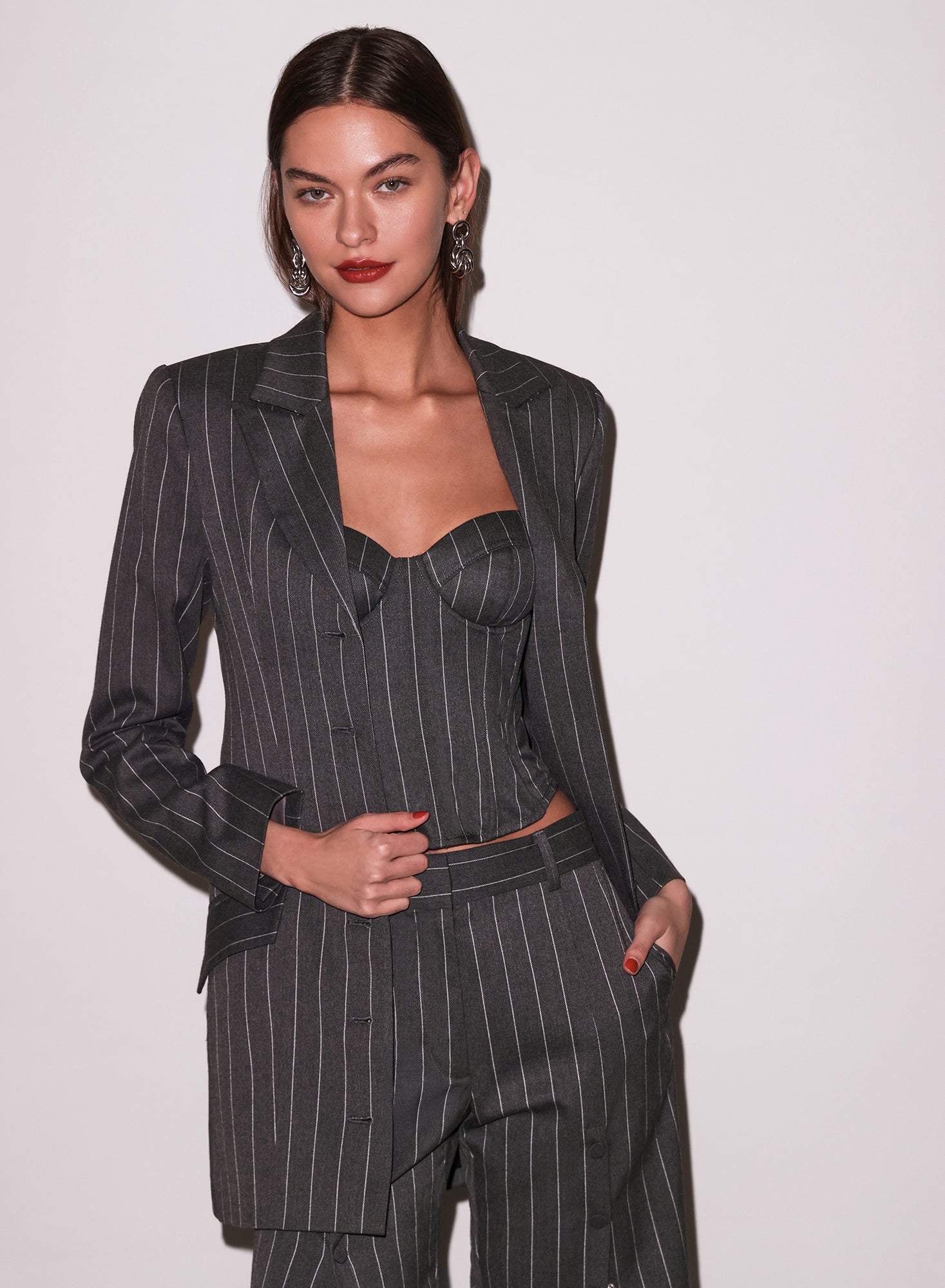 Fleur du Mal Dark Grey Pinstripe Maxwell Bustier