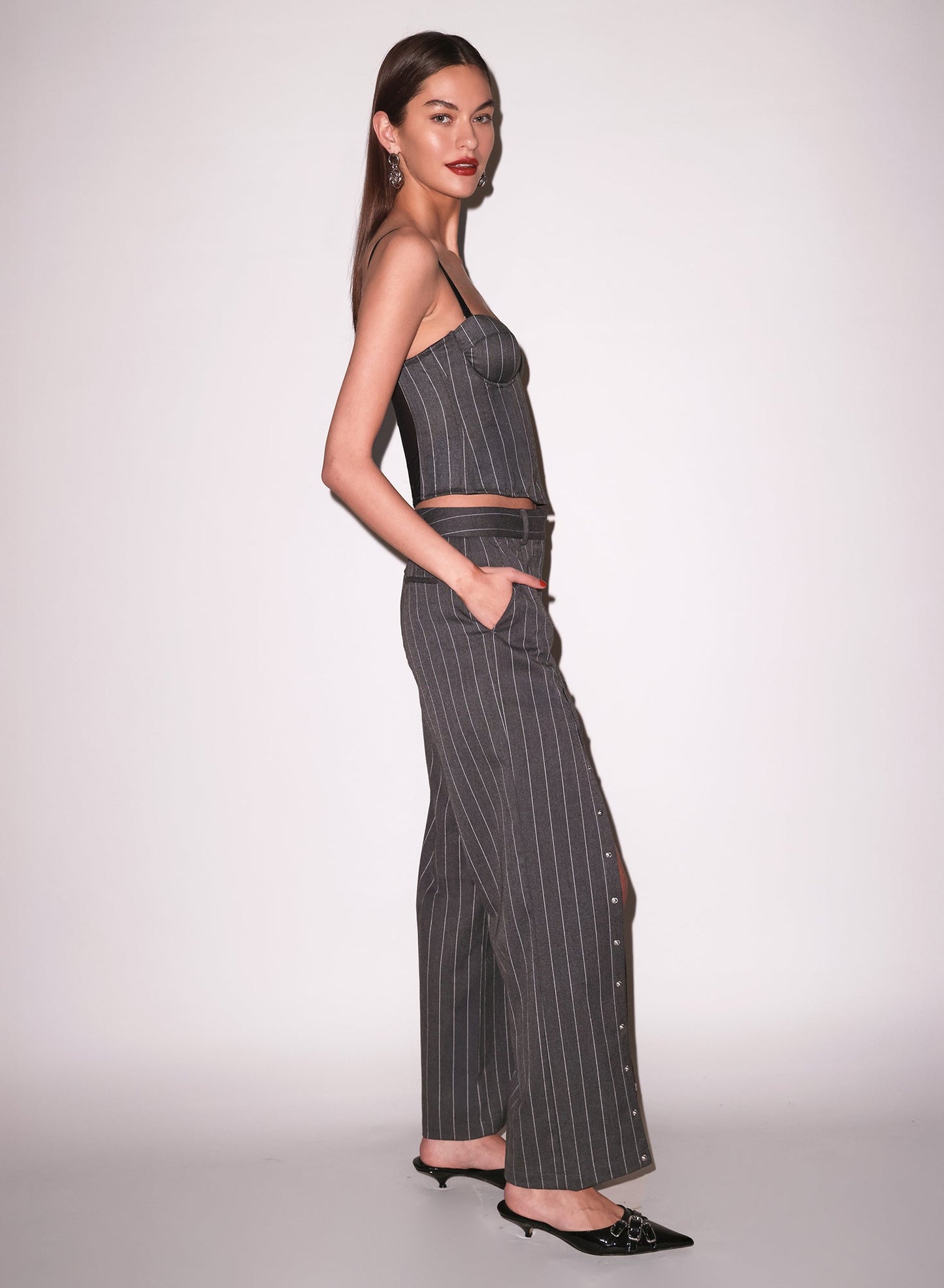 Fleur du Mal Dark Grey Pinstripe Maxwell Bustier