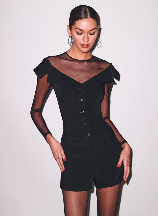 Fleur du Mal Black Cold Shoulder Tailored Bodysuit