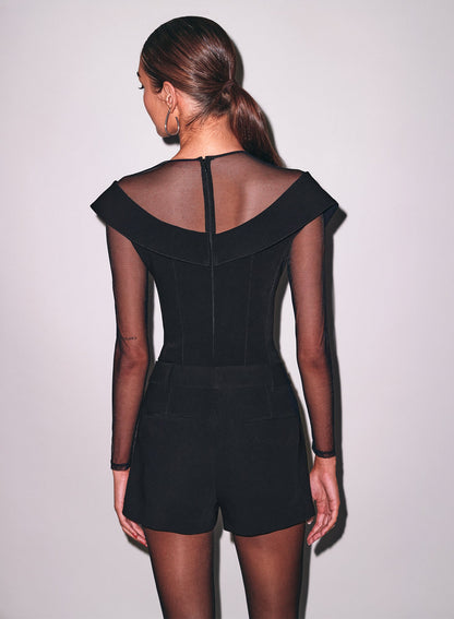 Fleur du Mal Black Cold Shoulder Tailored Bodysuit