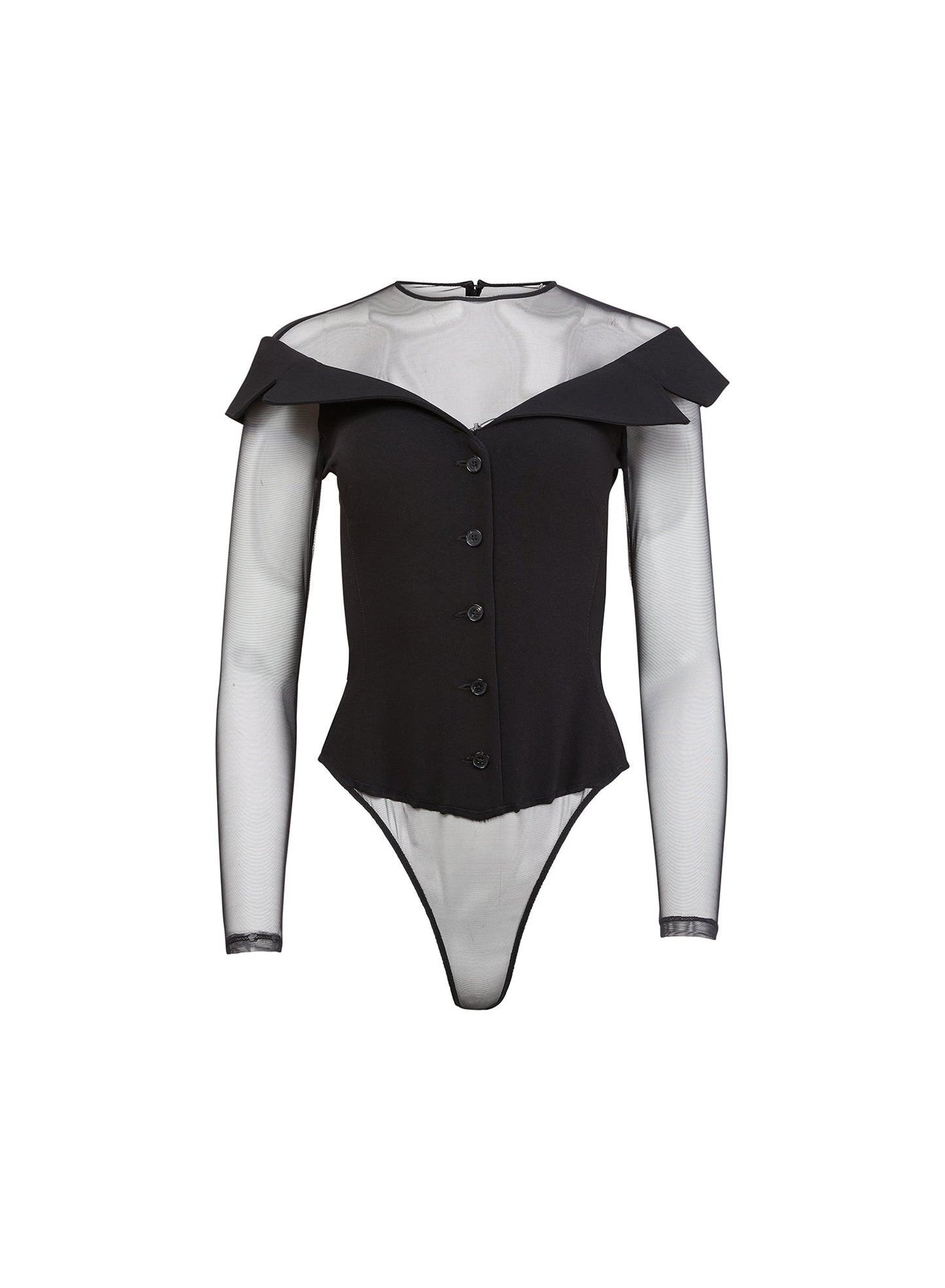 Fleur du Mal Black Cold Shoulder Tailored Bodysuit