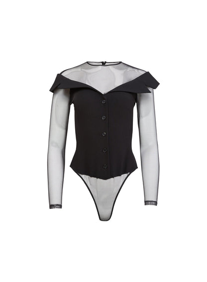 Fleur du Mal Black Cold Shoulder Tailored Bodysuit