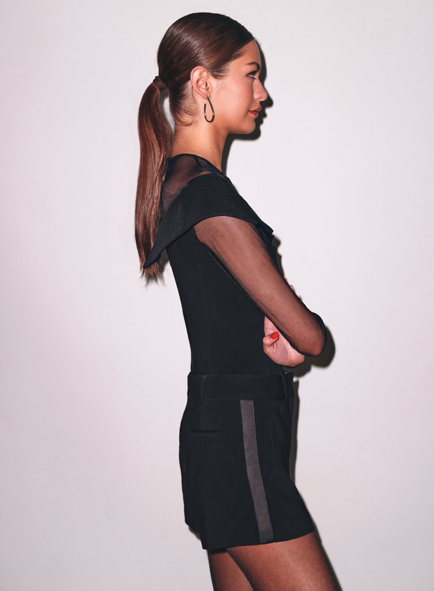 Fleur du Mal Black Cold Shoulder Tailored Bodysuit