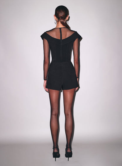 Fleur du Mal Black Cold Shoulder Tailored Bodysuit