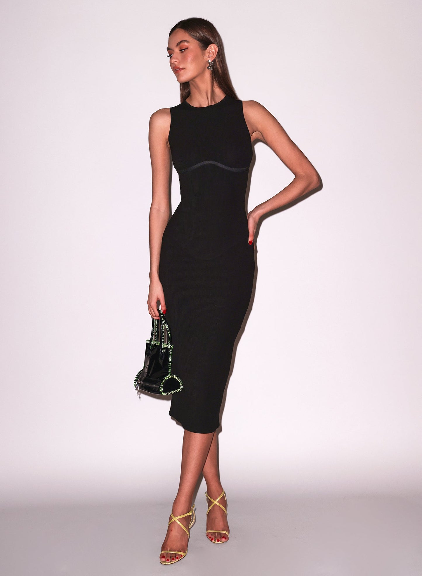 Fleur du Mal Black Hourglass Rib Midi Dress