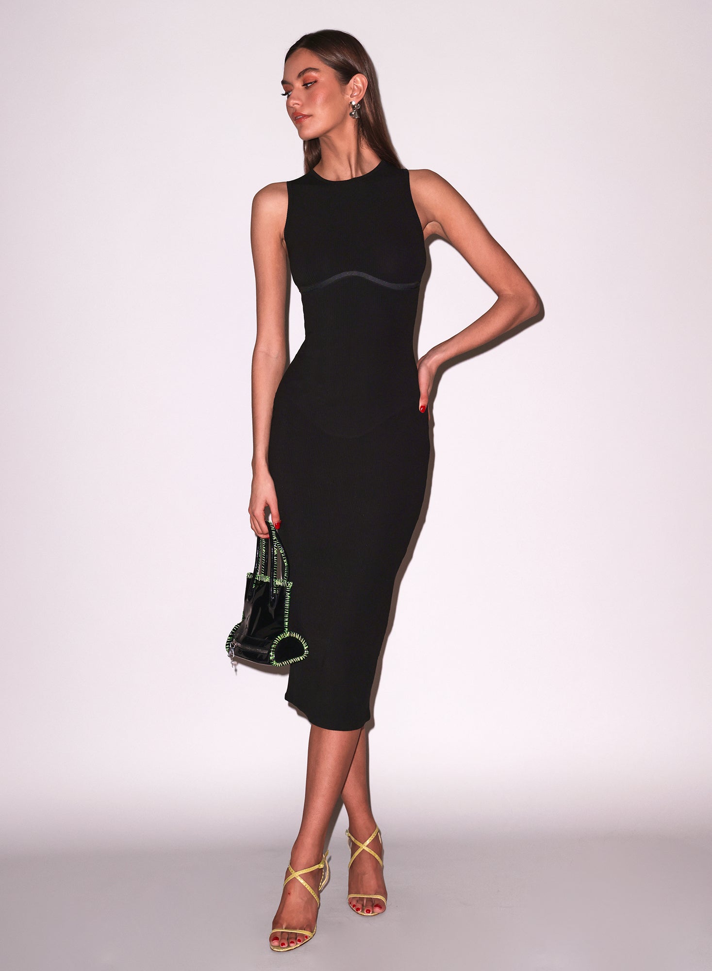 Fleur du Mal Black Hourglass Rib Midi Dress