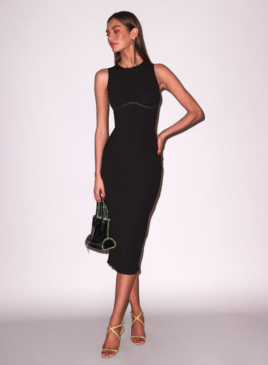 Fleur du Mal Black Hourglass Rib Midi Dress