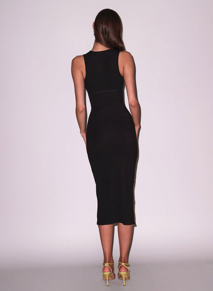 Fleur du Mal Black Hourglass Rib Midi Dress
